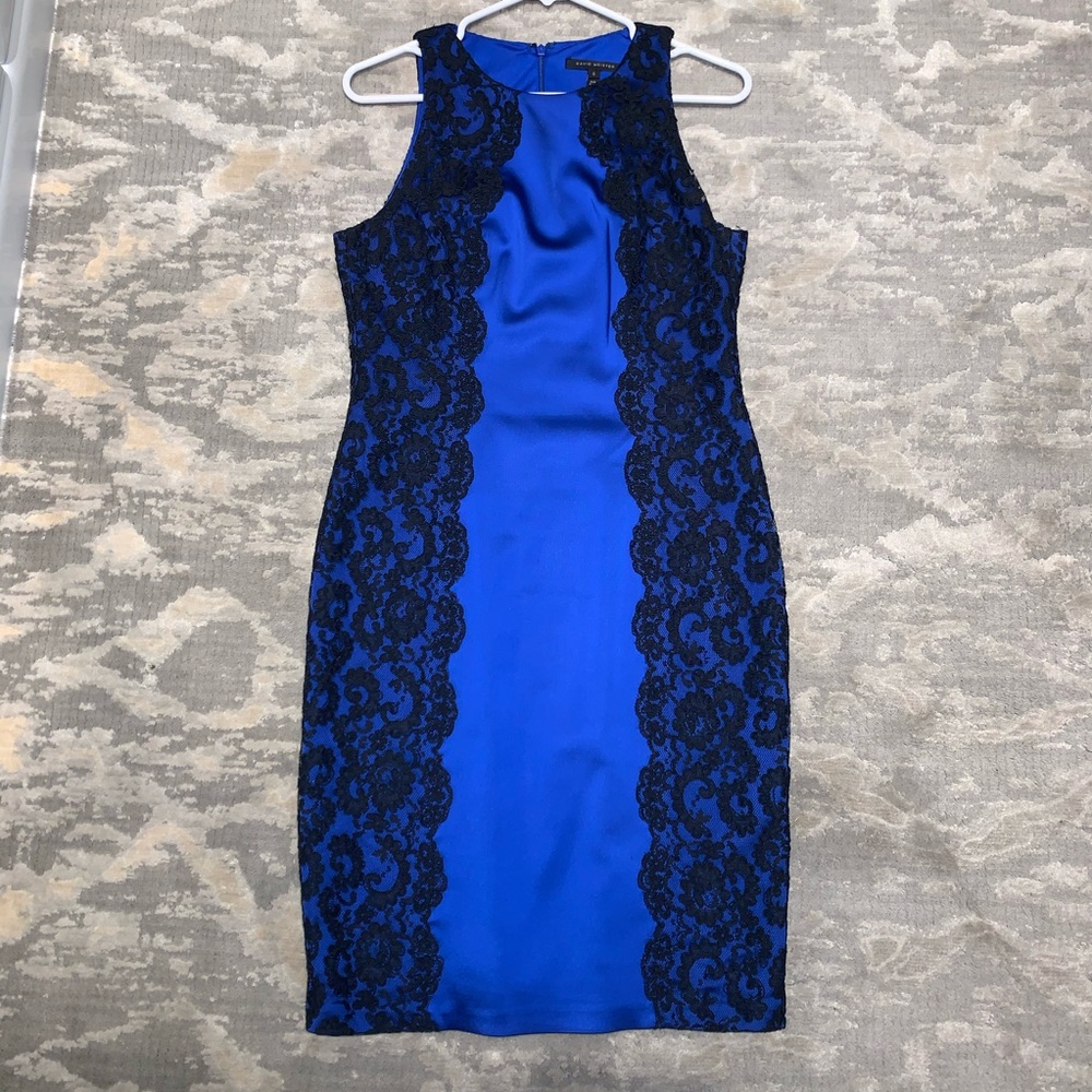 David Meister Blue with lace detail dress size 8
